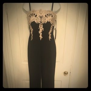 NWT Black Knit Jumpsuit w/ Ivory Lace Sz M